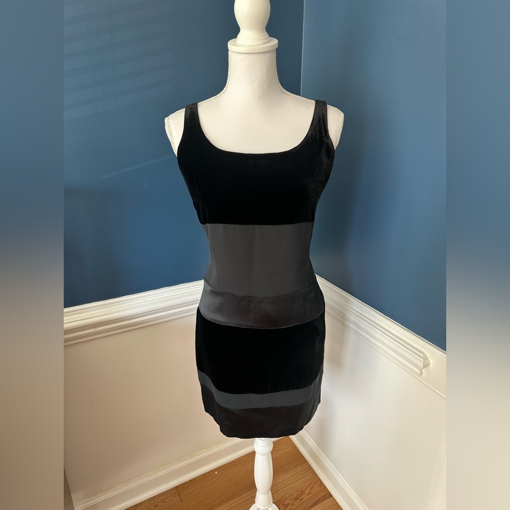 Vintage Emanuel Ungaro Petite Black Velvet & Silk Sleeveless Mini Dress